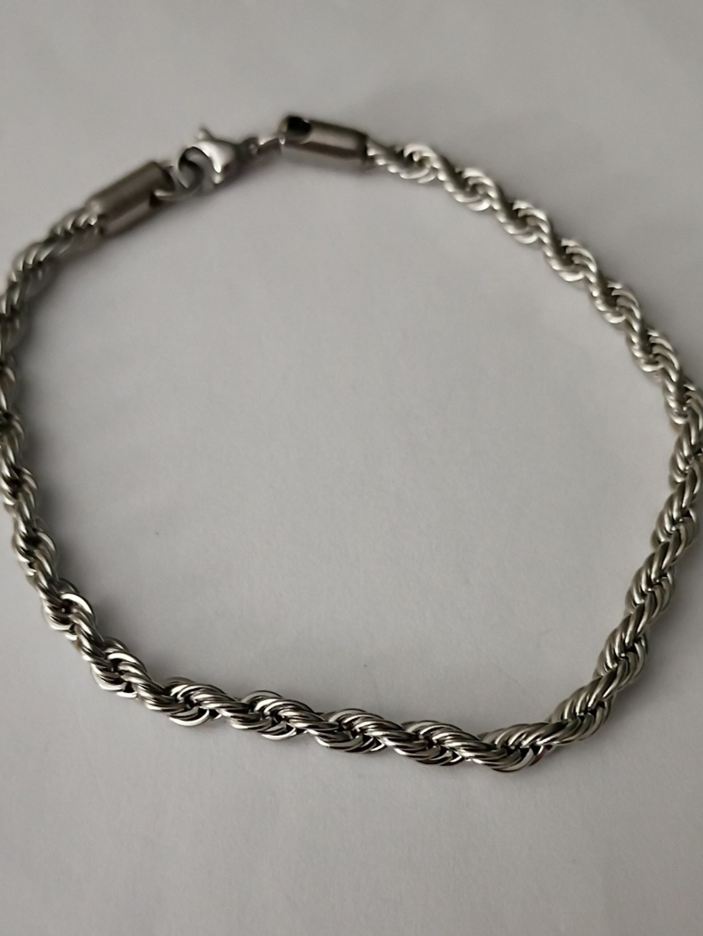 Sterling-Style Silver Rope Chain Bracelet for Men